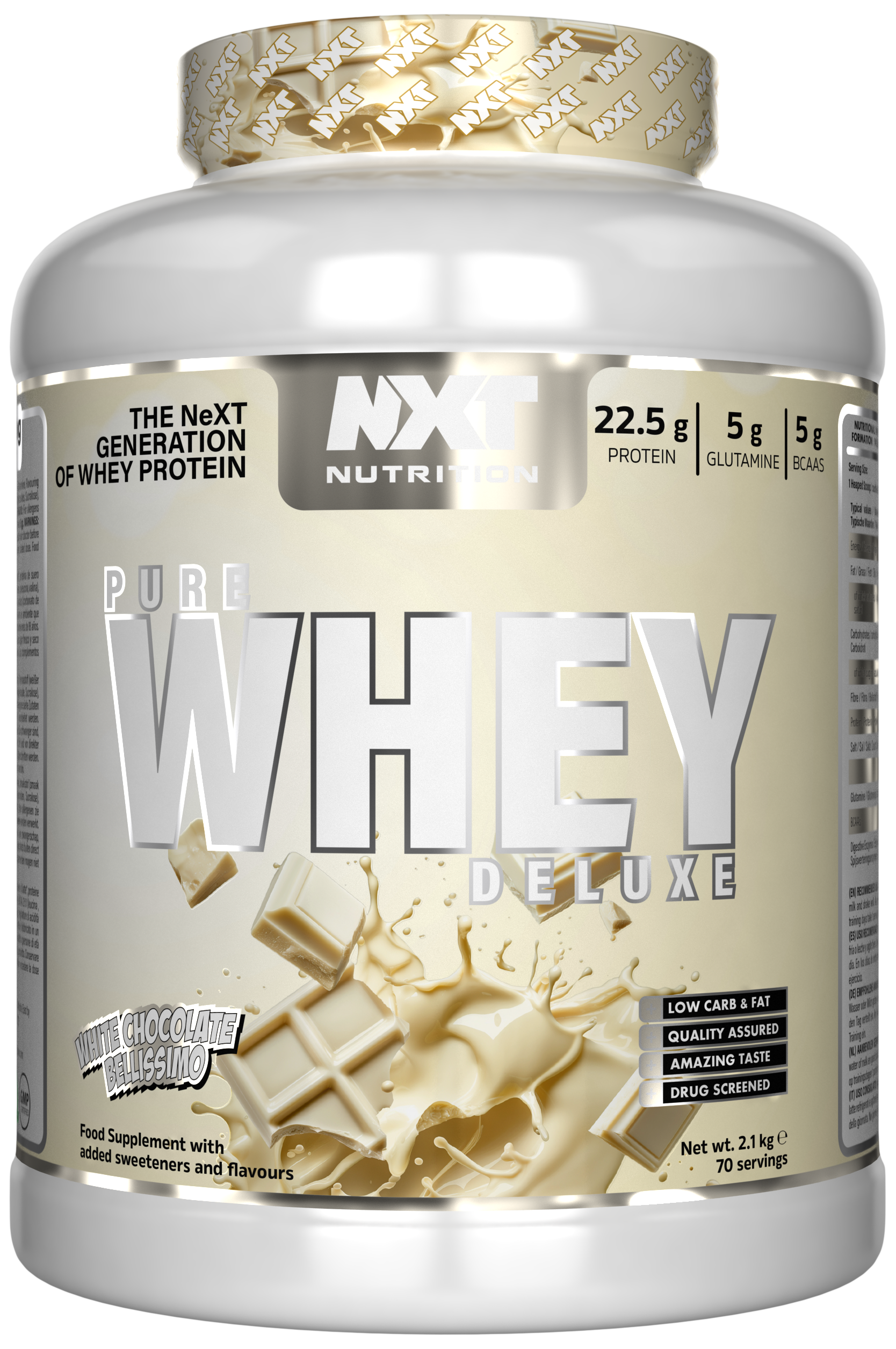 Pure Whey Deluxe - White Chocolate Bellissimo flavor protein powder by NXT Nutrition